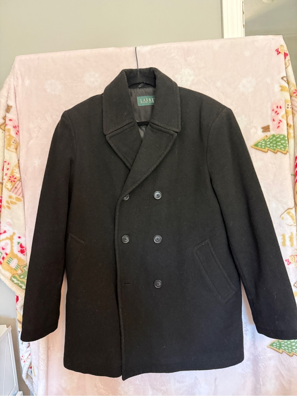 Lauren Ralph Lauren Black Double-Breasted Wool Pea Coat